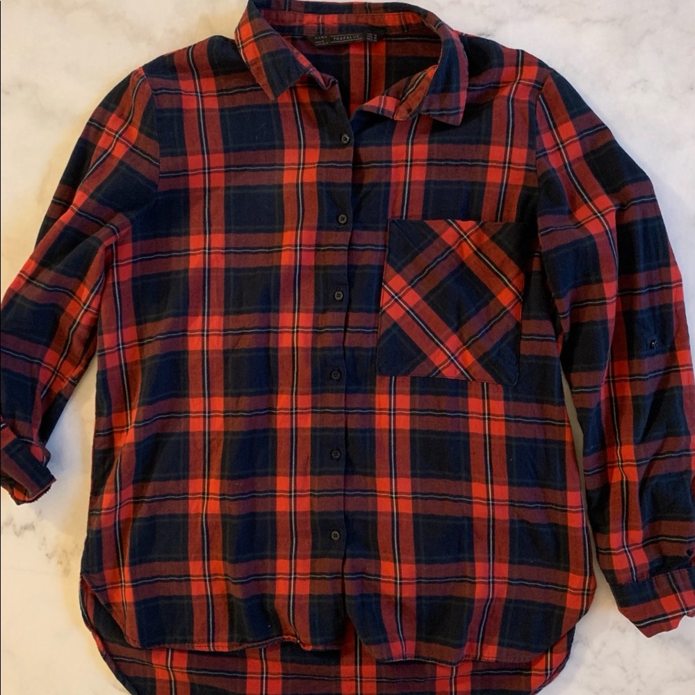Navy and Red Plaid Button Down Shirt
